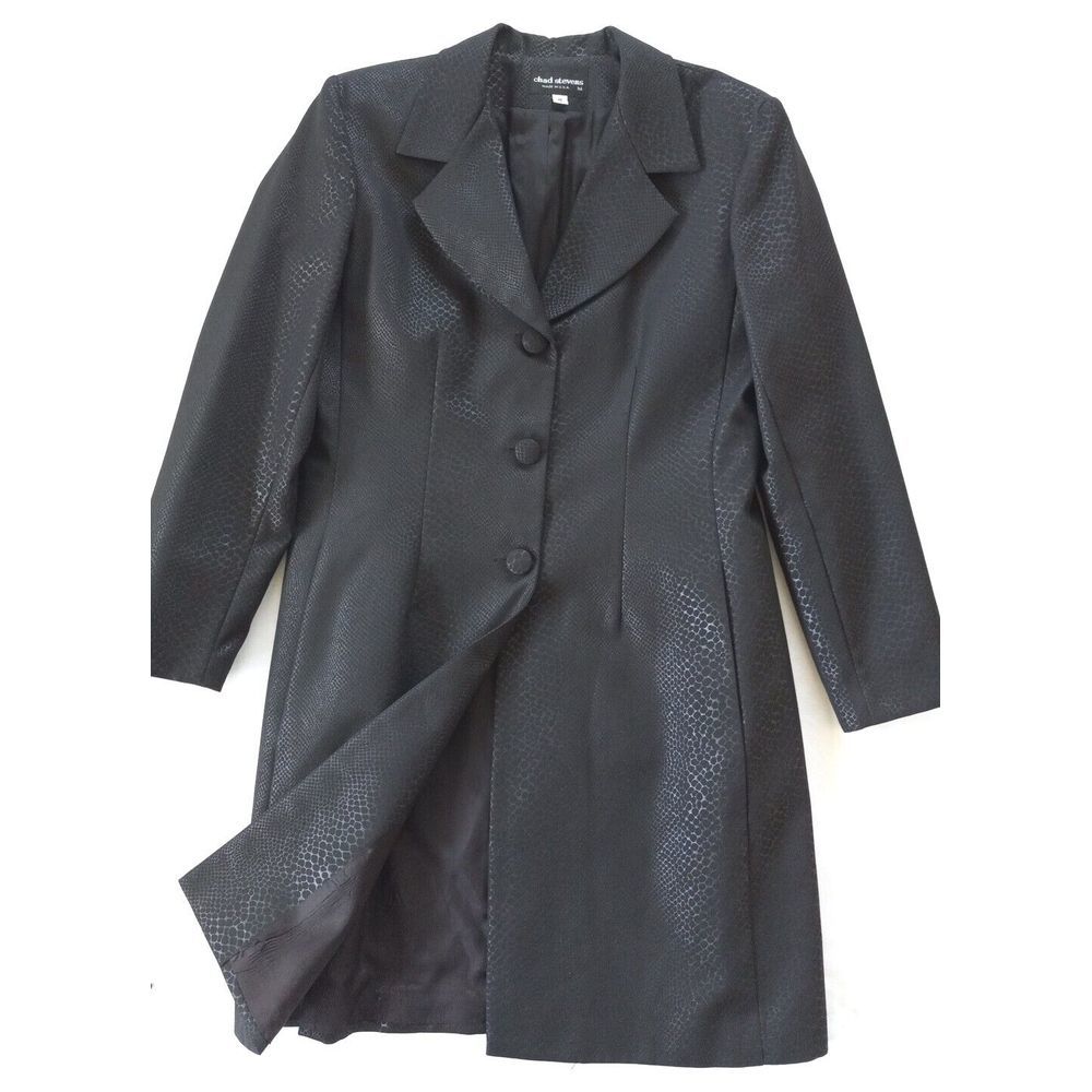 Chad Stevens Women's Sz 8‎ vintage Long Metallic Black Blazer Snake Patterns